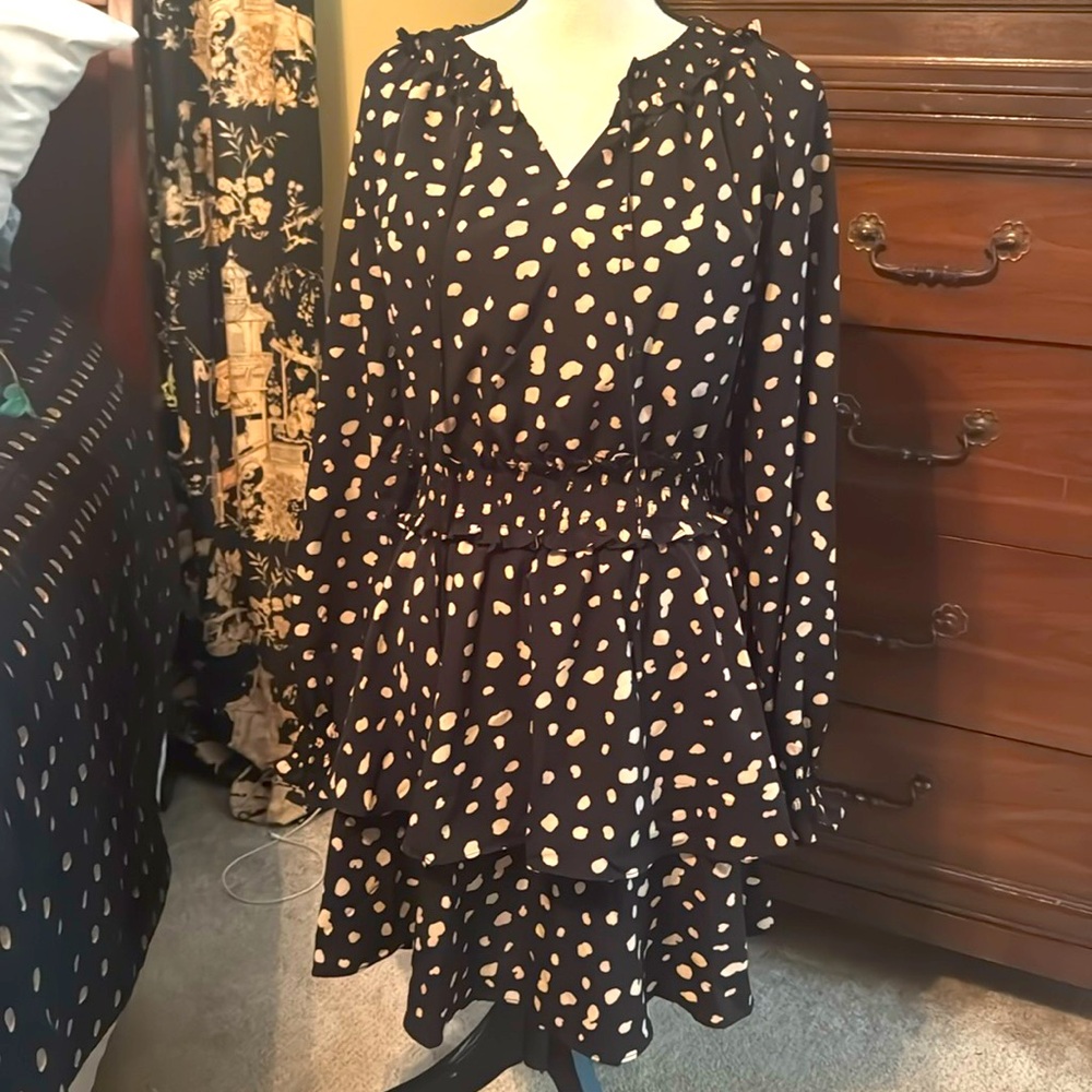 Elegant Black and White Polka Dot Dress